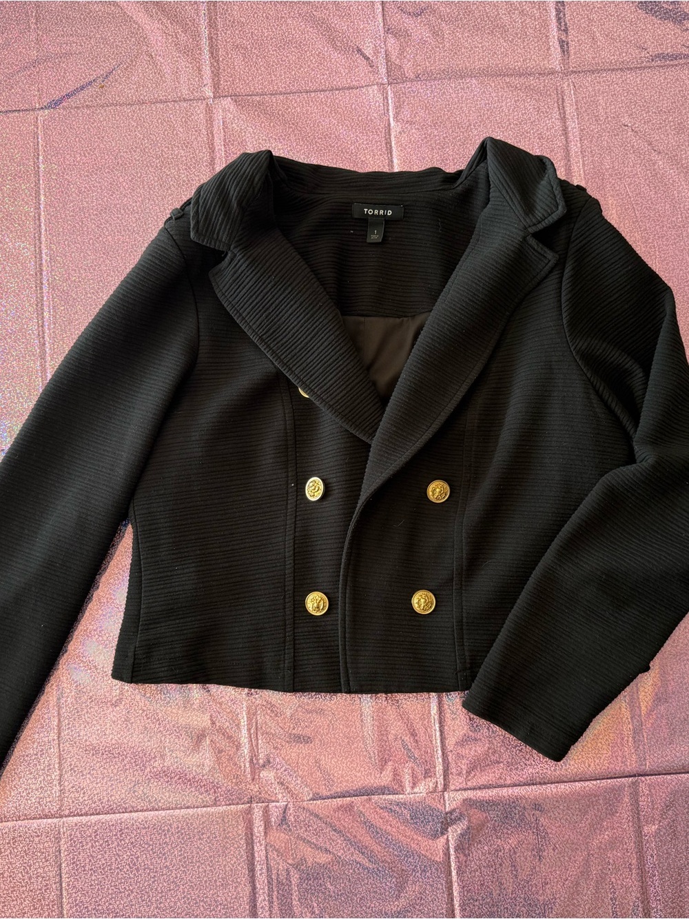 torrid Black Cropped Double-Breasted Blazer with Gold Buttons